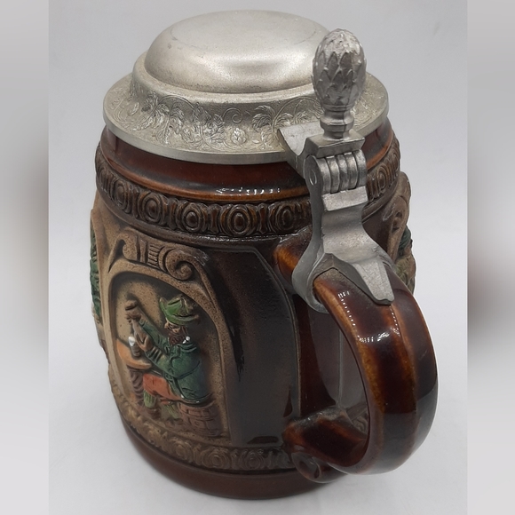 Vintage W. Germany Original Gerzit Beer Stein Moriage Short Stubby Pewter Top - Picture 4 of 8